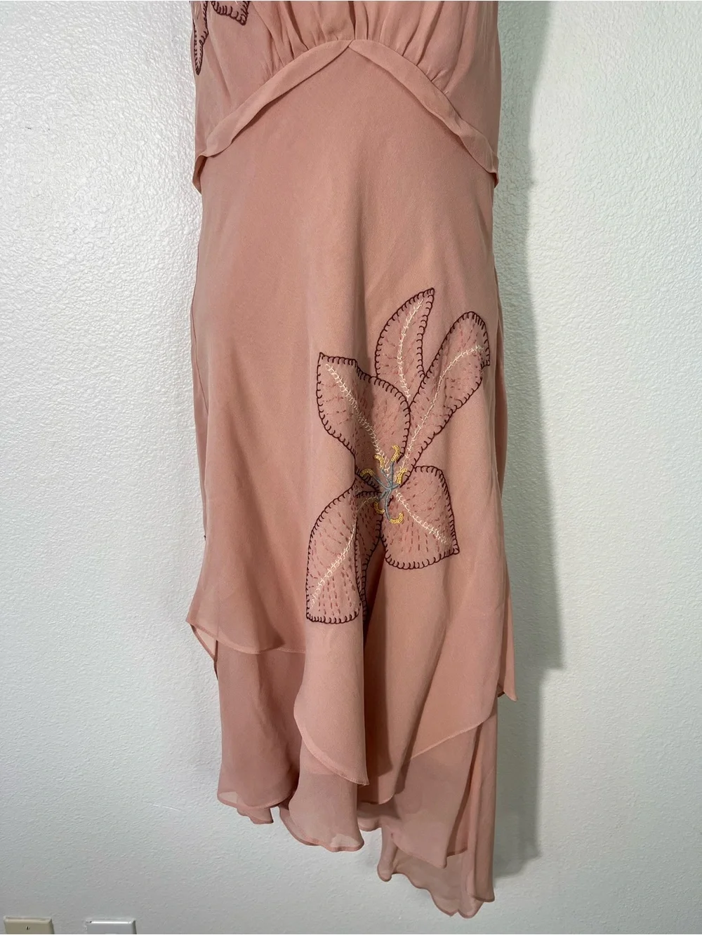 Y2K BCBGmaxazria Pink Silk Dress Fairycore Angel Ethereal Halter Embroidered 10 - Picture 2 of 12